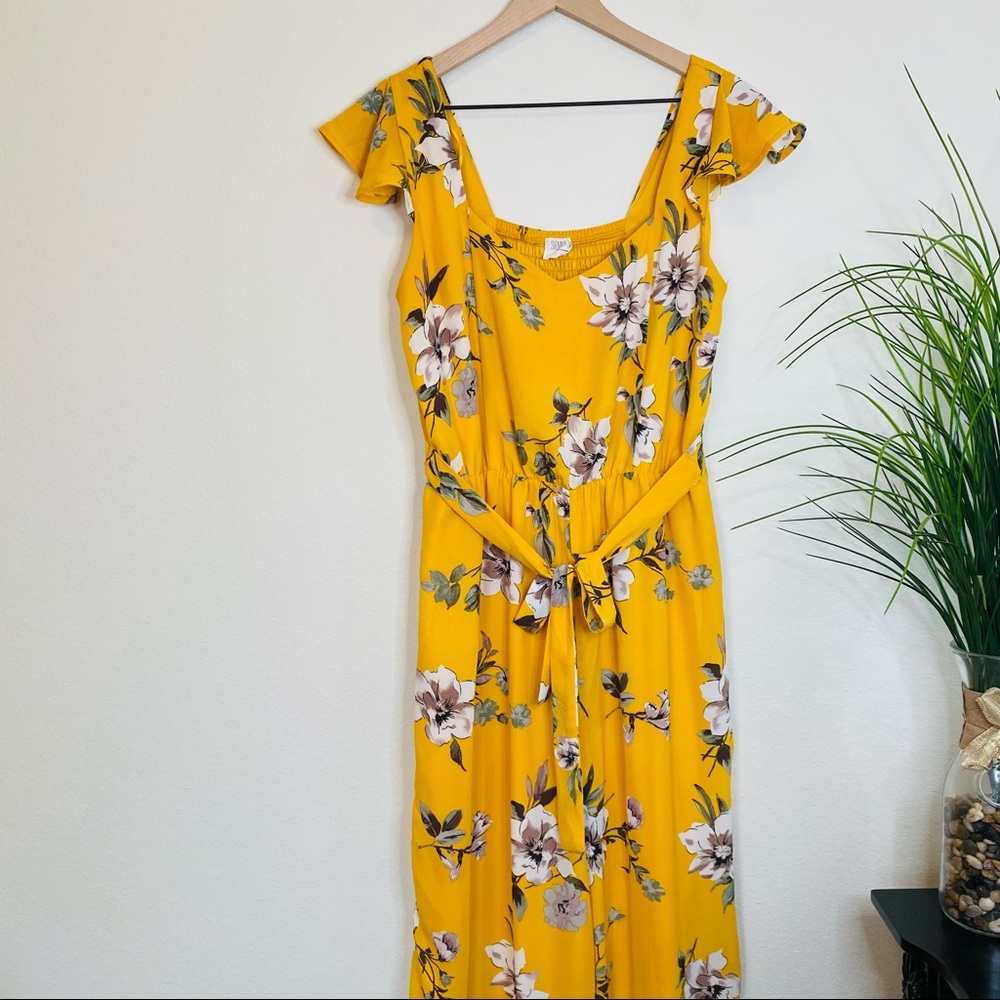 Yellow floral ruffle sleeve jumpsuit - Picture 5 of 9